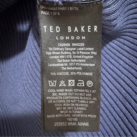 Ted Baker Ainne Rib Knit Polo VNeck Collared Pullover Sweater Top Blue Sz 4 M/10 - Picture 14 of 15